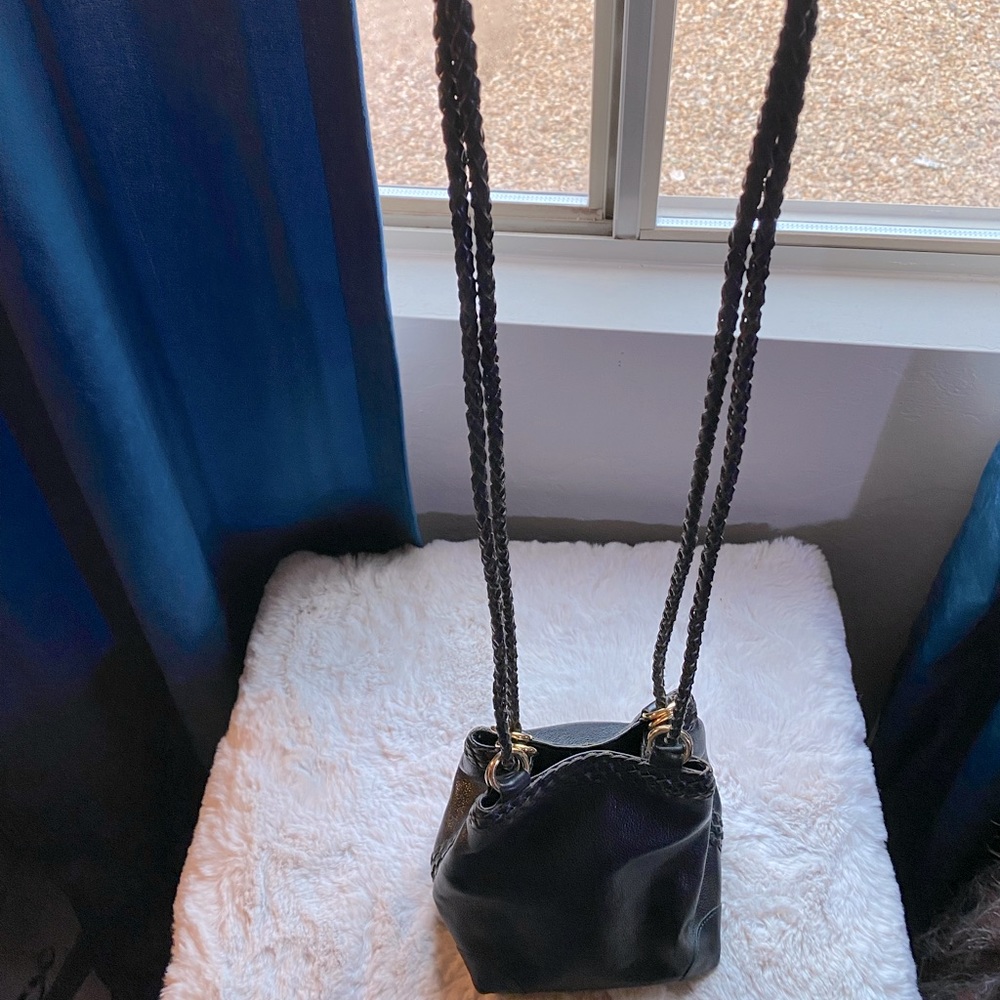 Vintage genuine LJS black leather pouch crossbody